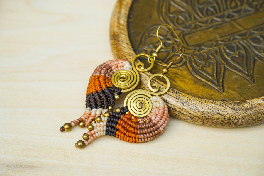 E7765- Micro Macrame Boho Earrings, Handmade Earrings, Hippie Earrings