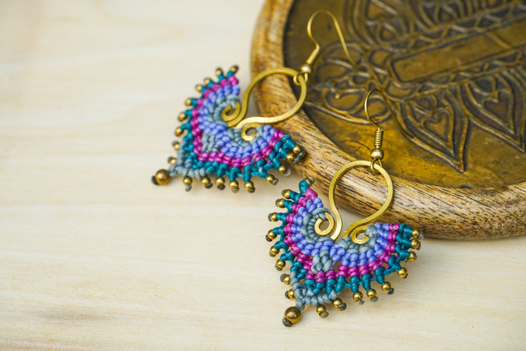 E7768- Micro Macrame Boho Earrings, Handmade Earrings, Hippie Earrings