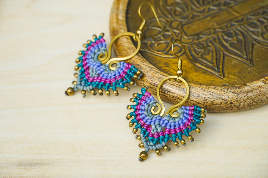 E7768- Micro Macrame Boho Earrings, Handmade Earrings, Hippie Earrings