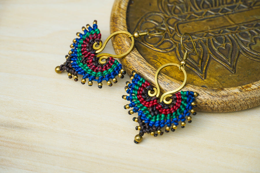 E7772- Micro Macrame Boho Earrings, Handmade Earrings, Hippie Earrings