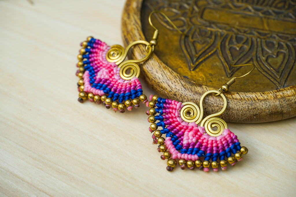 E7812- Micro Macrame Boho Earrings, Handmade Earrings, Hippie Earrings