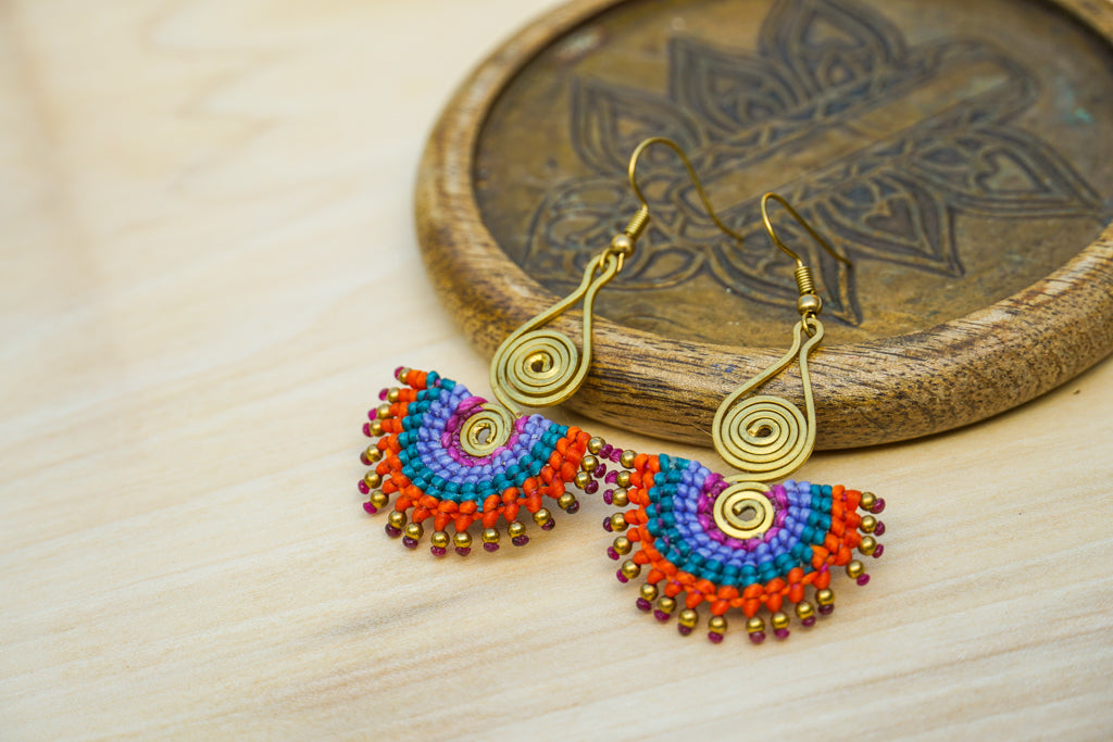 E7844- Micro Macrame Boho Earrings, Handmade Earrings, Hippie Earrings