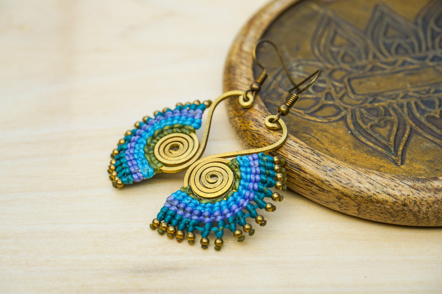 E7869- Micro Macrame Boho Earrings, Handmade Earrings, Hippie Earrings