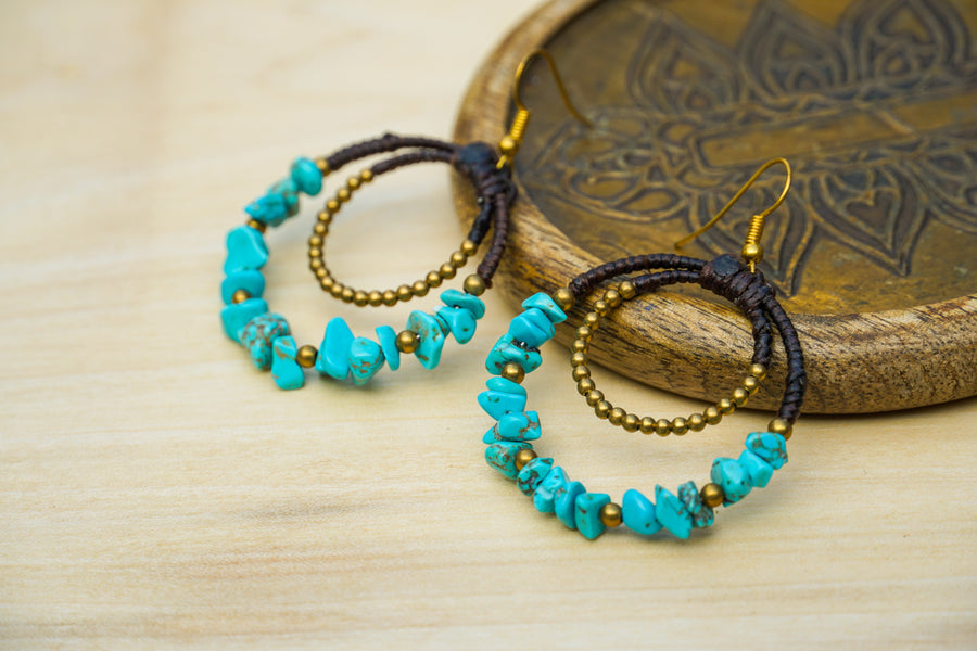 Turquoise Stone Chips Boho Earrings