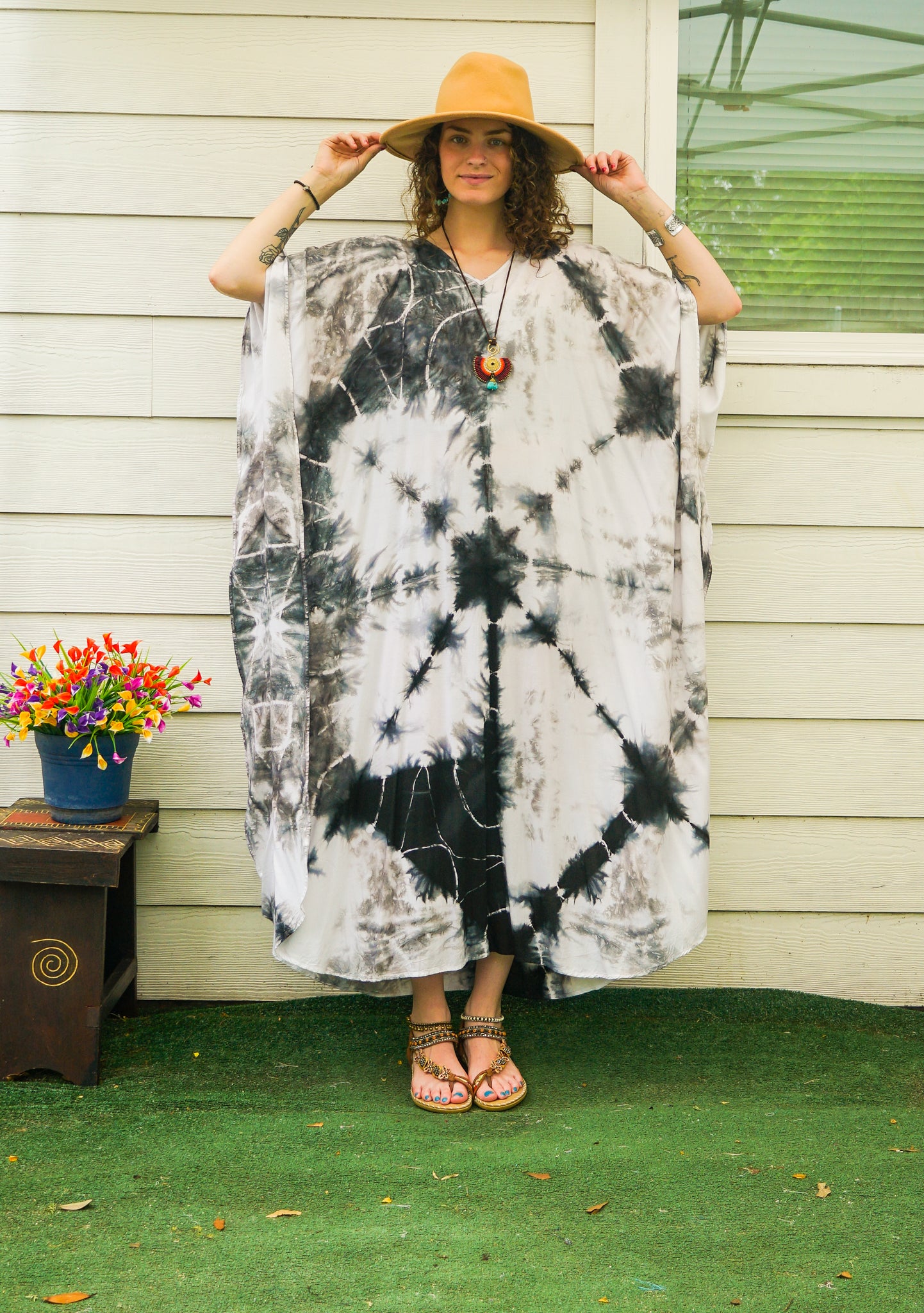 Ebb & Flow Hand Dyed Kaftan Poncho Dress