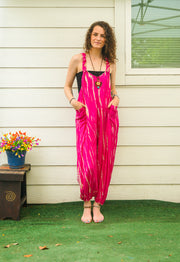 Wild Raspberry Hand Dyed Dungarees Overalls Jumpsuit with Pockets