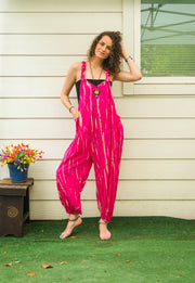 Wild Raspberry Hand Dyed Dungarees Overalls Jumpsuit with Pockets