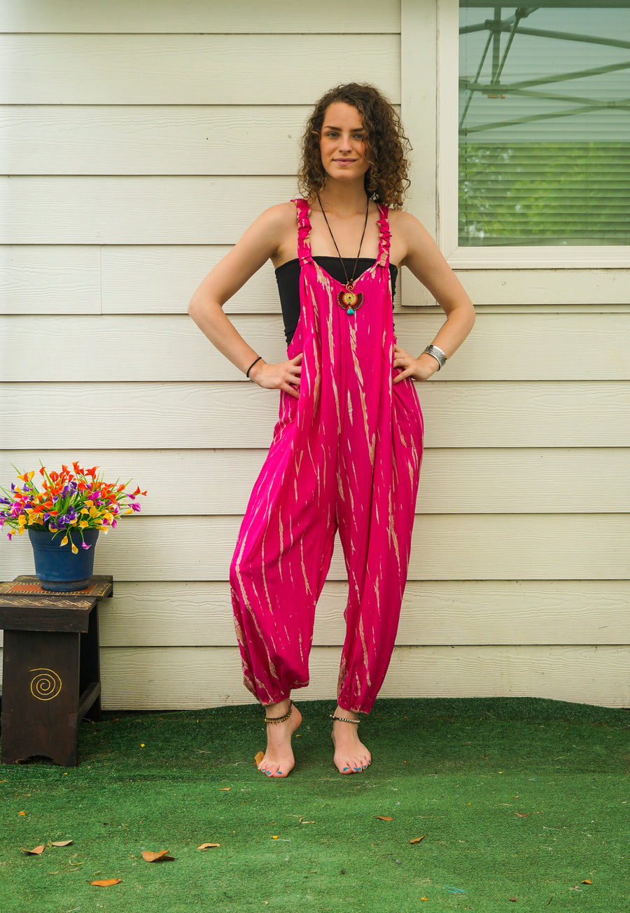 Wild Raspberry Hand Dyed Dungarees Overalls Jumpsuit with Pockets