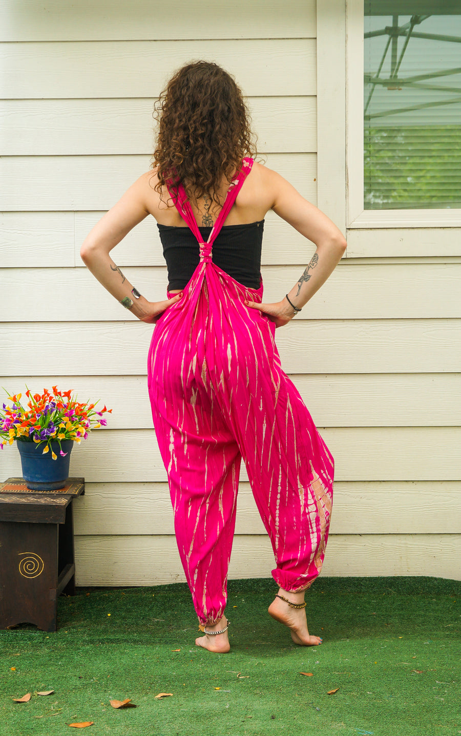 Wild Raspberry Hand Dyed Dungarees Overalls Jumpsuit with Pockets