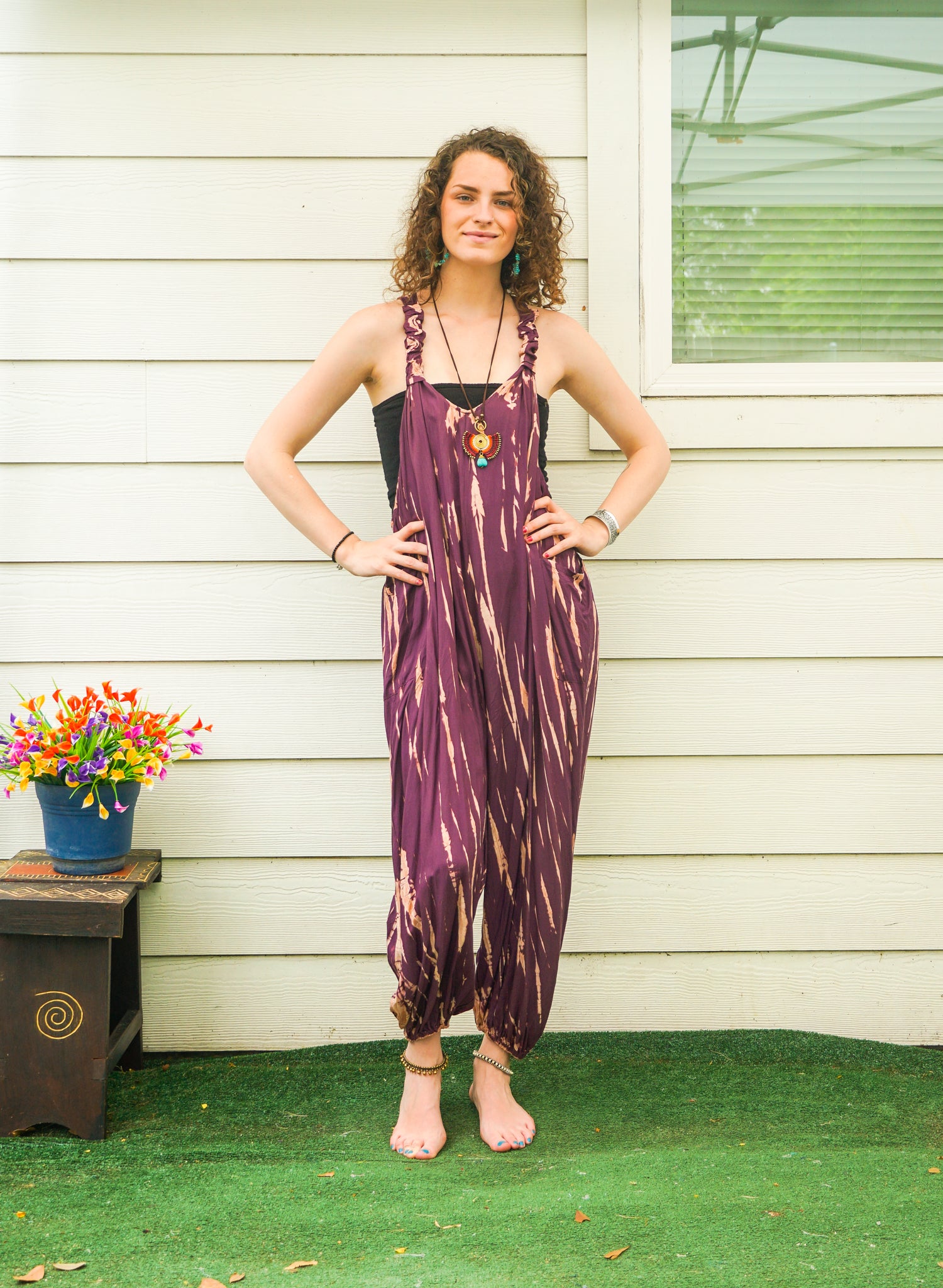 Wild Fig Flow Hand Dyed Dungarees Overalls Jumpsuit with Pockets