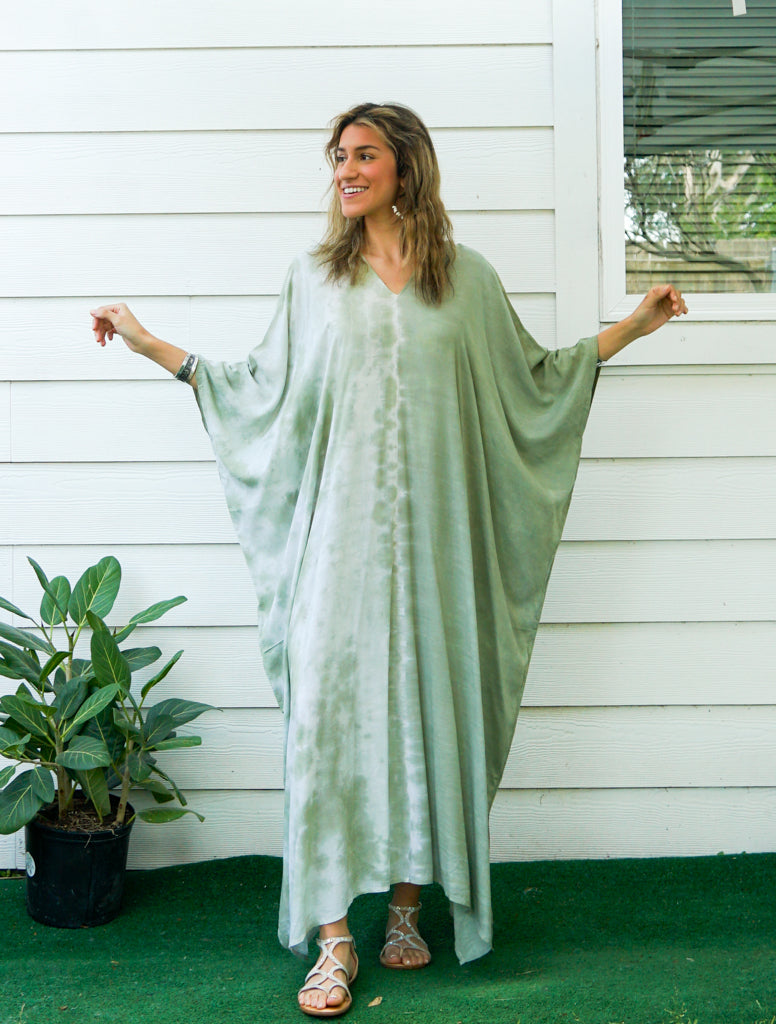 Green Two Tone Hand Dyed Kaftan Dress