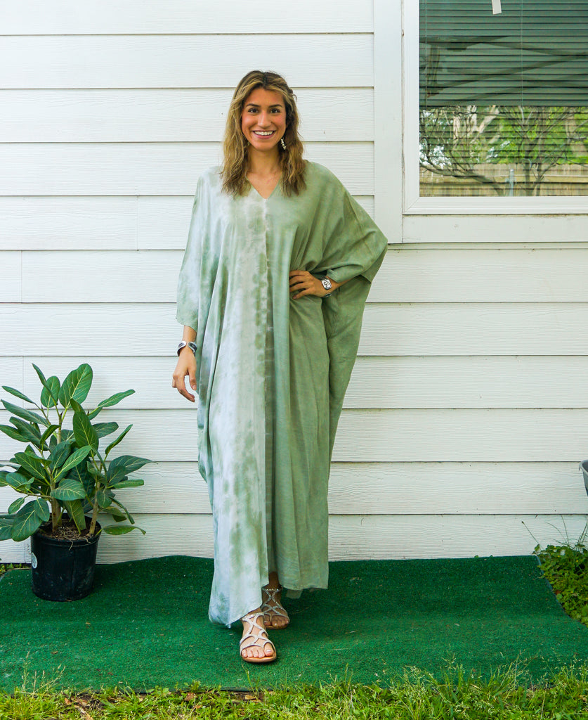 Green Two Tone Hand Dyed Kaftan Dress