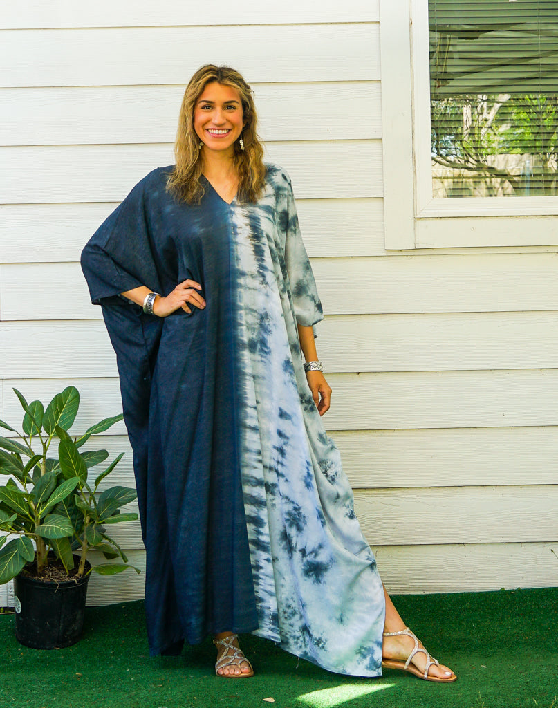 K1532- Black Two Tone Hand Dyed Kaftan Dress