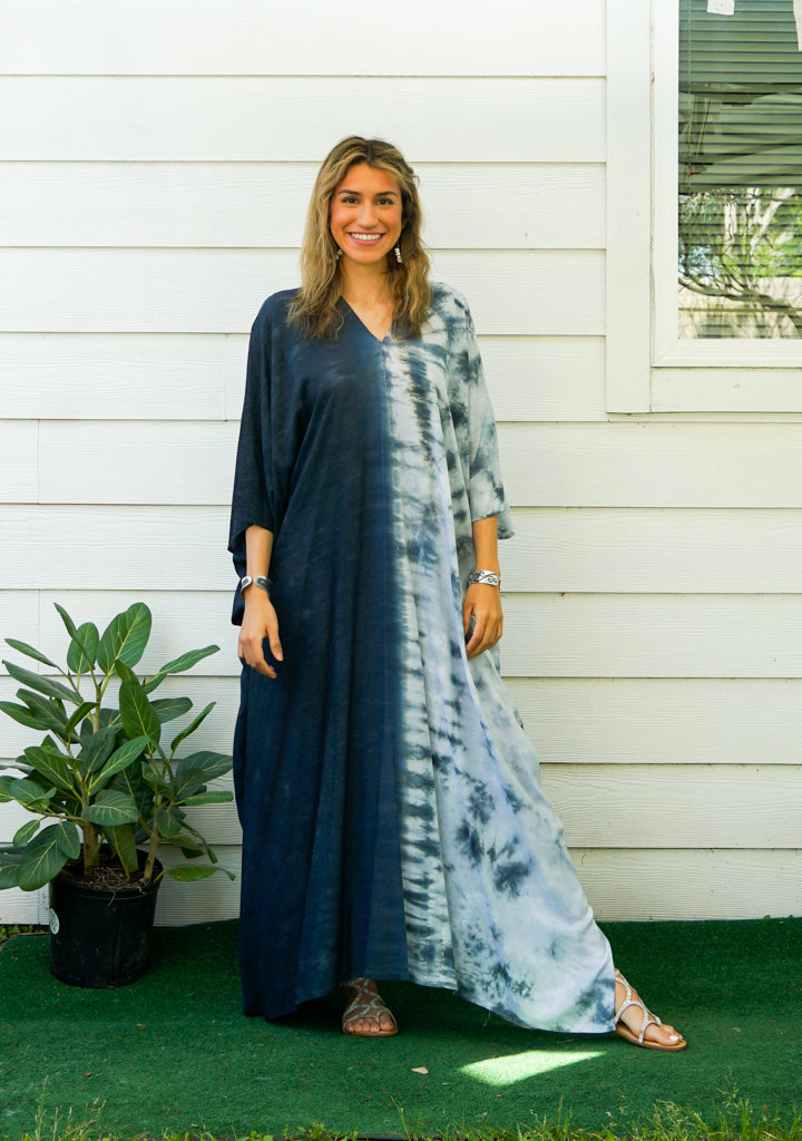 K1532- Black Two Tone Hand Dyed Kaftan Dress