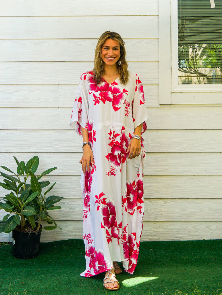 Pink White Hibiscus Kaftan