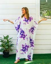 Purple White Hibiscus Kaftan