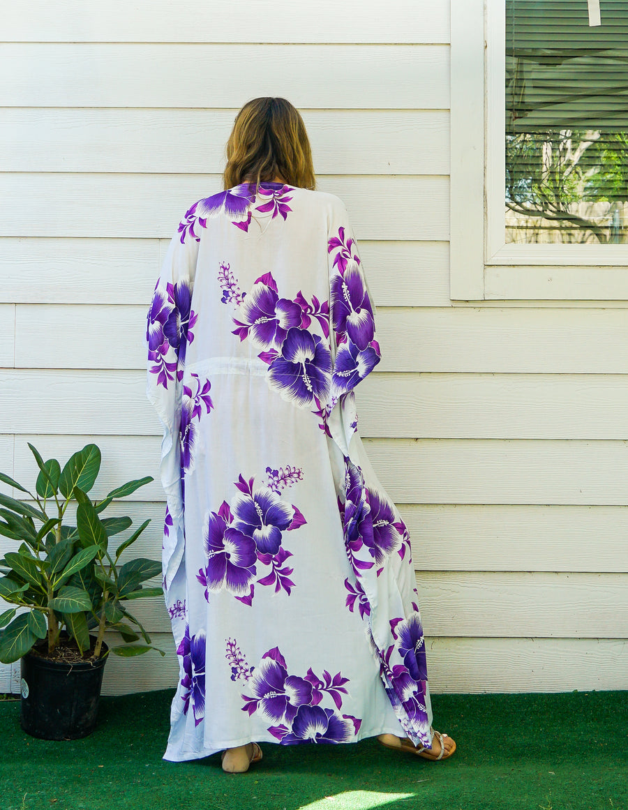 Purple White Hibiscus Kaftan