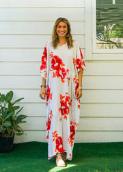 Orange White Hibiscus Kaftan