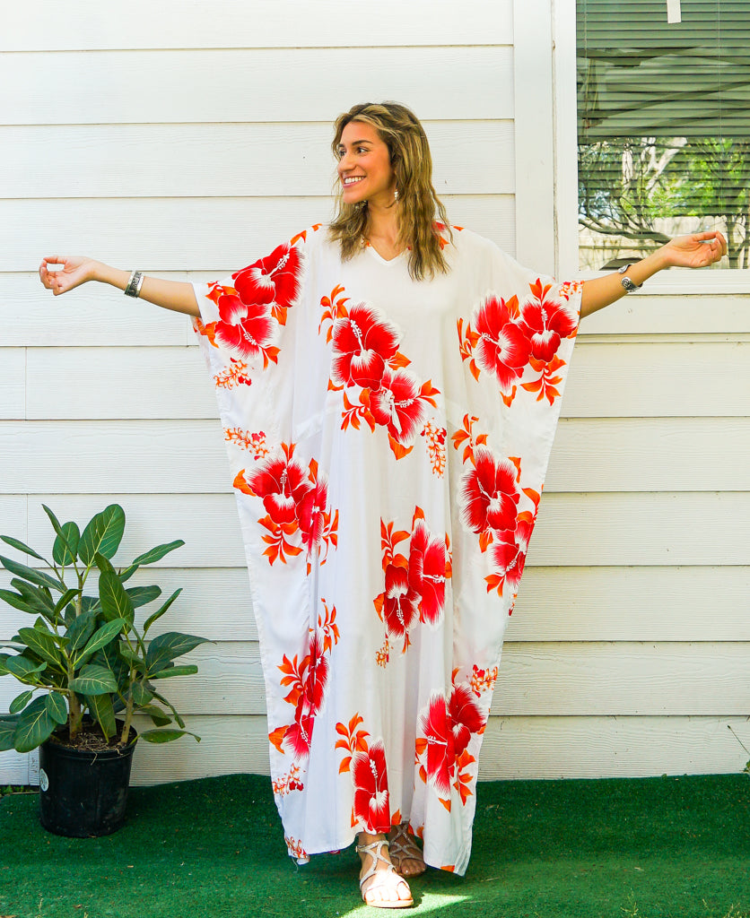 Orange White Hibiscus Kaftan