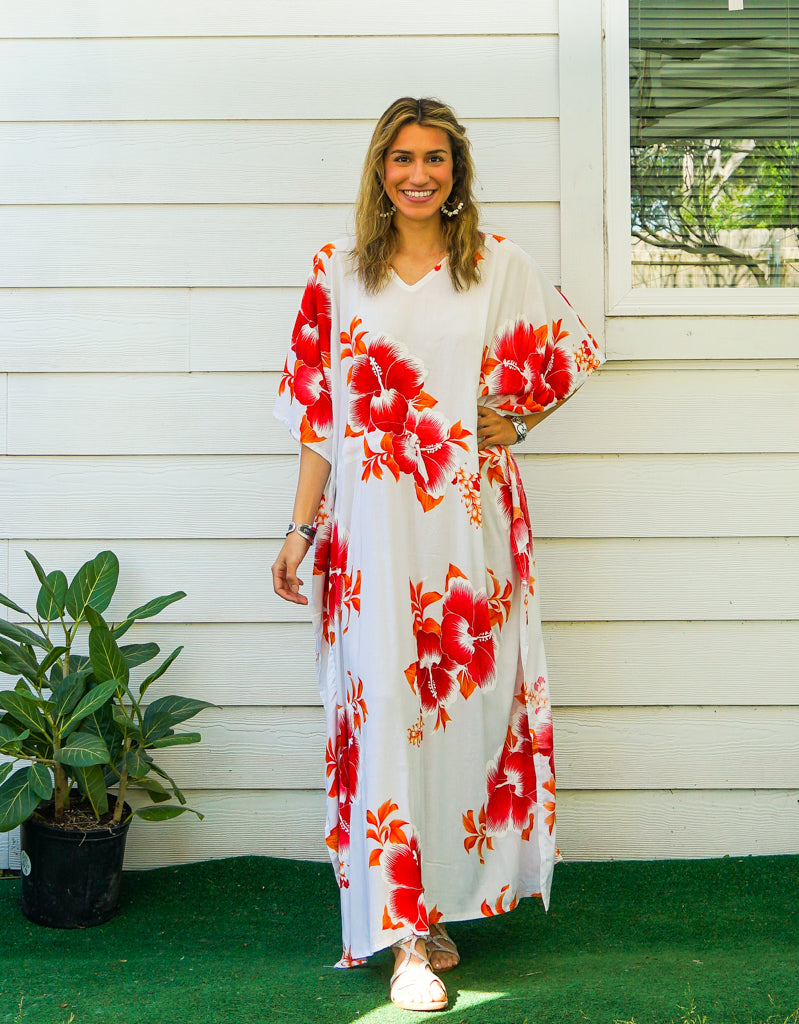 Orange White Hibiscus Kaftan