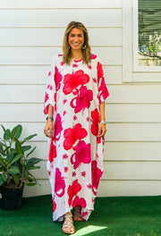 Pink White Hibiscus Kaftan