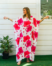 Pink White Hibiscus Kaftan