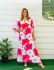 Pink White Hibiscus Kaftan