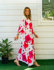 Pink White Hibiscus Kaftan