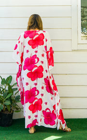 Pink White Hibiscus Kaftan