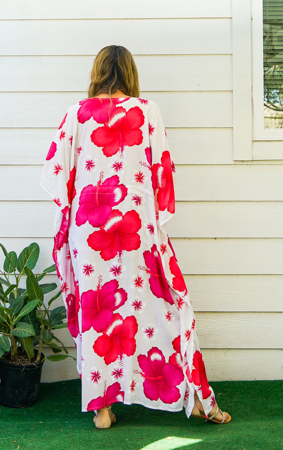 Pink White Hibiscus Kaftan