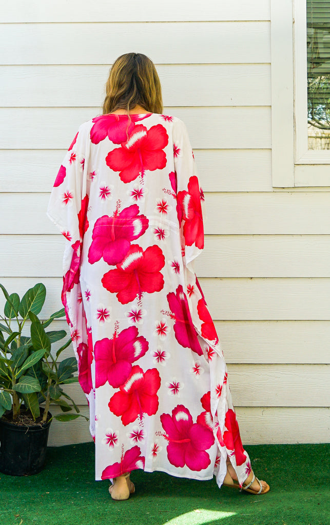 Pink White Hibiscus Kaftan