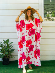 Pink White Hibiscus Kaftan