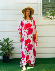 Pink White Hibiscus Kaftan