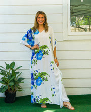 Blue White Hibiscus Kaftan