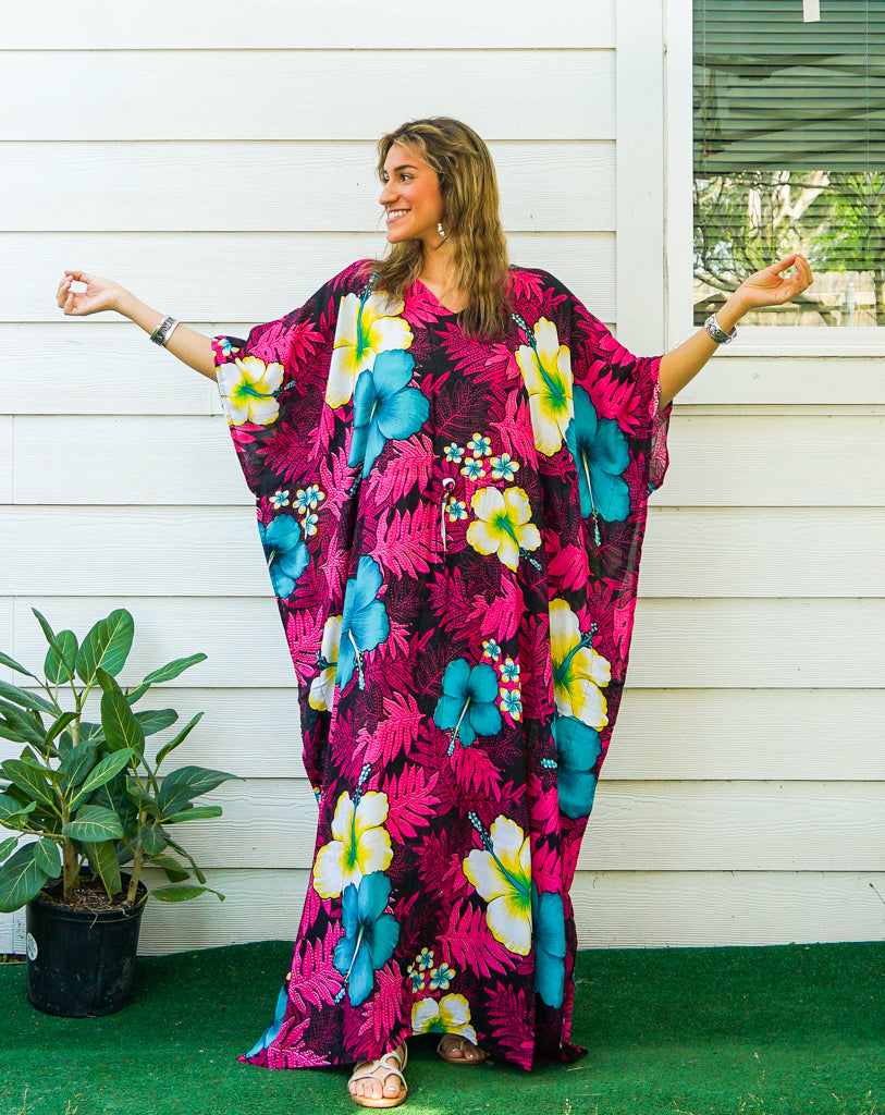 Pink Lovely Hibiscus Kaftan