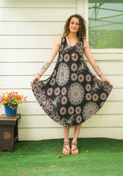 Black Mandala Paisley Boho Midi Dress