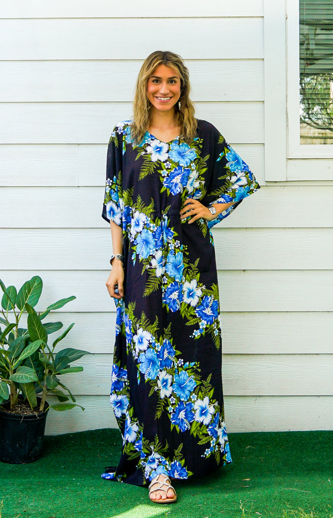 Blue Twine Hibiscus Kaftan