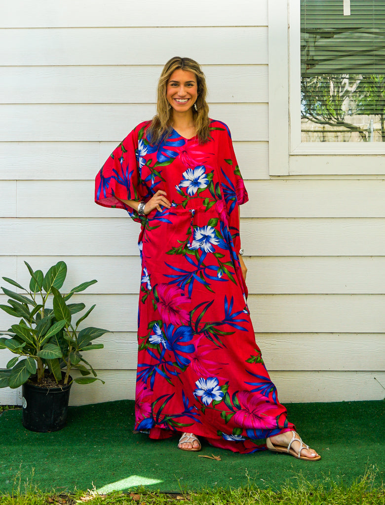 Dark Pink Hibiscus Kaftan