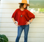 Burgundy Raw Natural Cotton Gauze Blouse