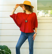 Burgundy Raw Natural Cotton Gauze Blouse