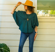 Teal Raw Natural Cotton Gauze Blouse