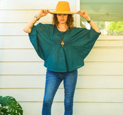 Teal Raw Natural Cotton Gauze Blouse