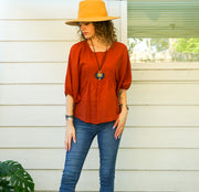 Rust Orange Raw Natural Cotton Gauze Blouse