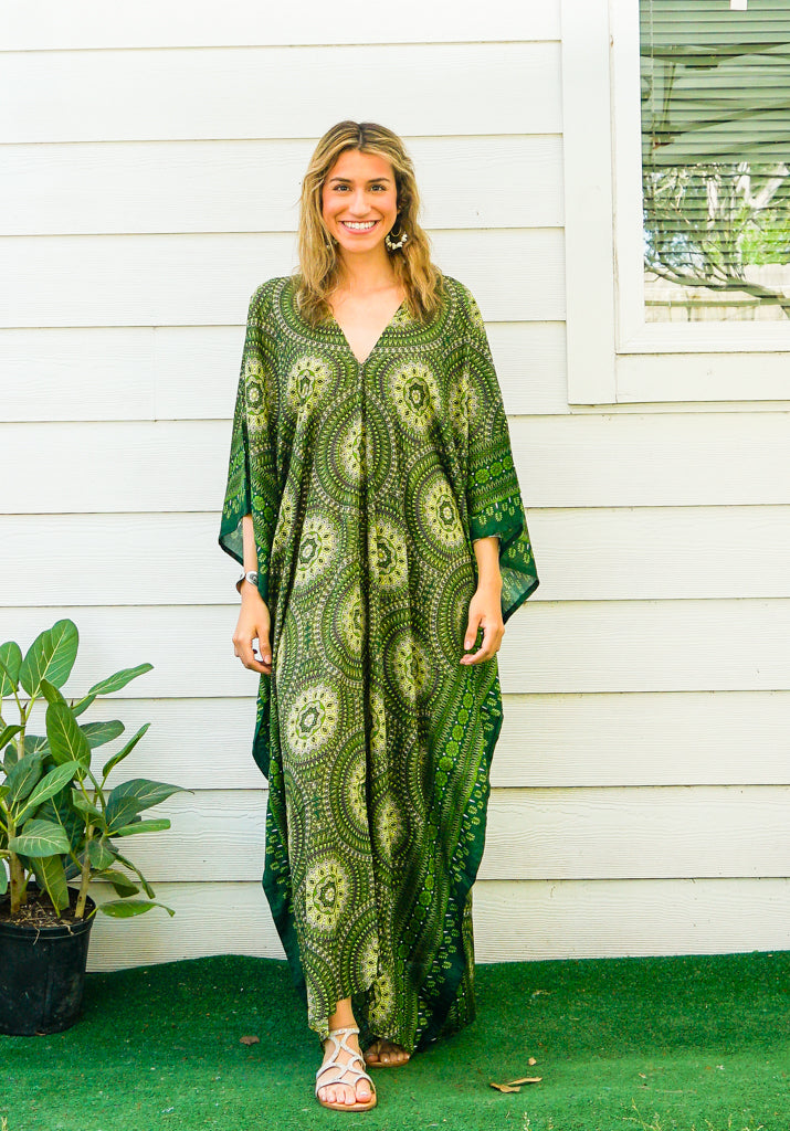 Green Mandala Boho Kaftan