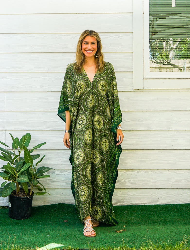 Green Mandala Boho Kaftan