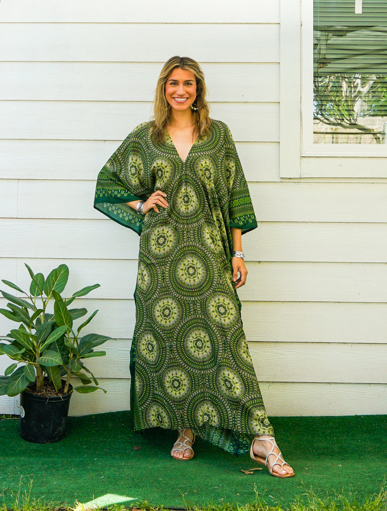 Green Mandala Boho Kaftan