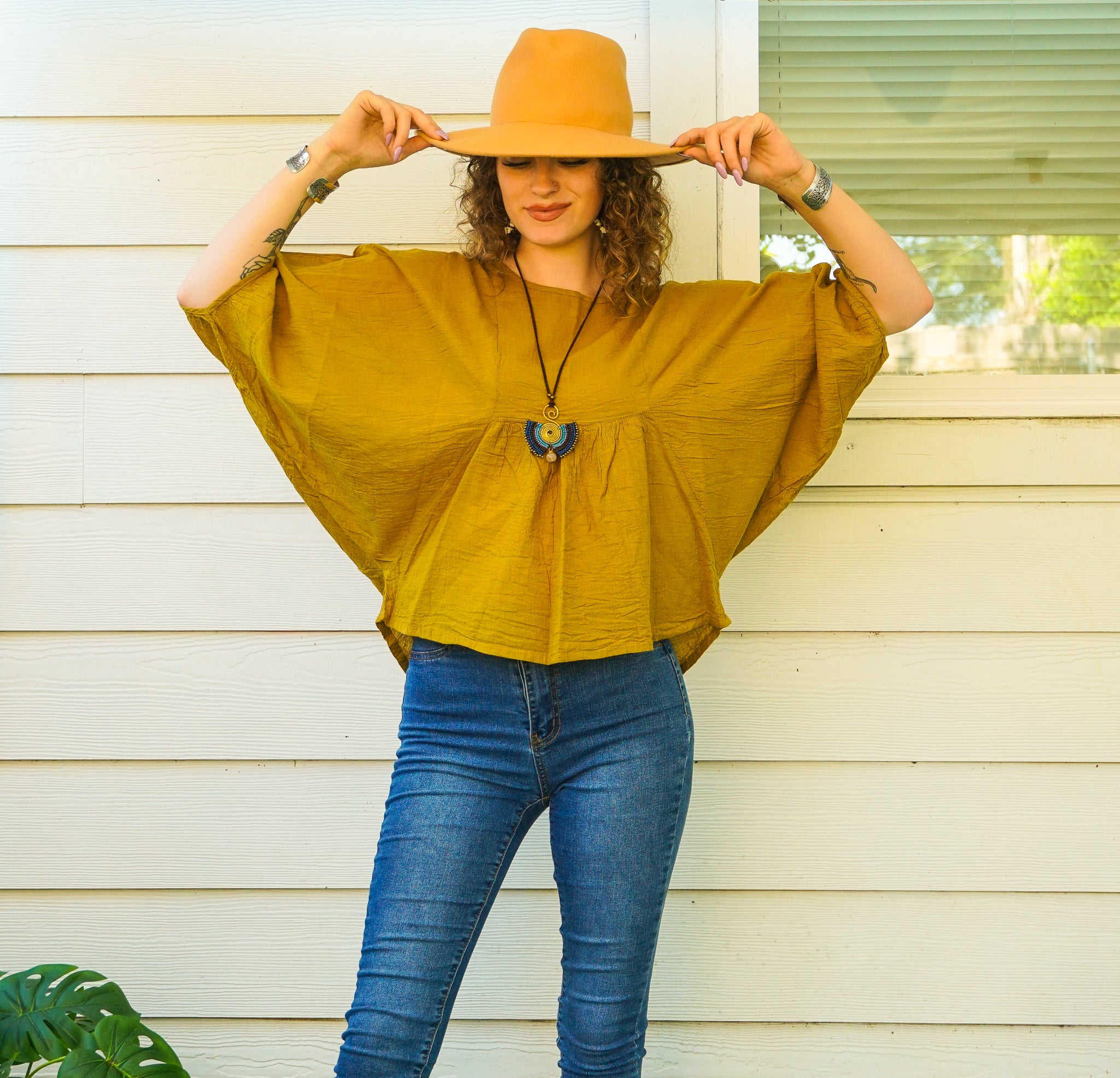 Mustard Yellow Raw Natural Cotton Gauze Blouse