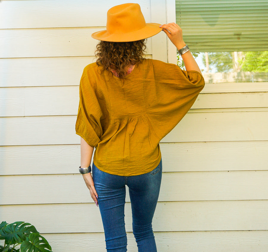 Mustard Yellow Raw Natural Cotton Gauze Blouse