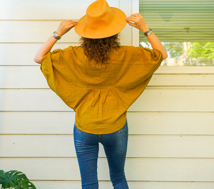 Mustard Yellow Raw Natural Cotton Gauze Blouse