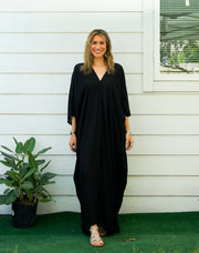 Plain Black Cotton Kaftan